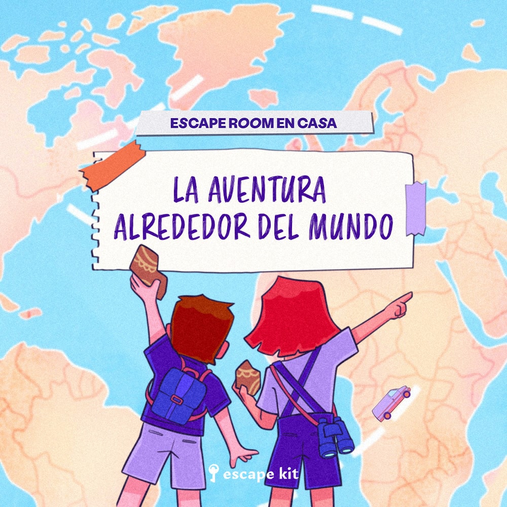 ESCAPE ROOM NINOS_LA AVENTURA ALREDEDOR DEL MUNDO_ESCAPE KIT_BUSQUEDA DEL TESORO PISTAS