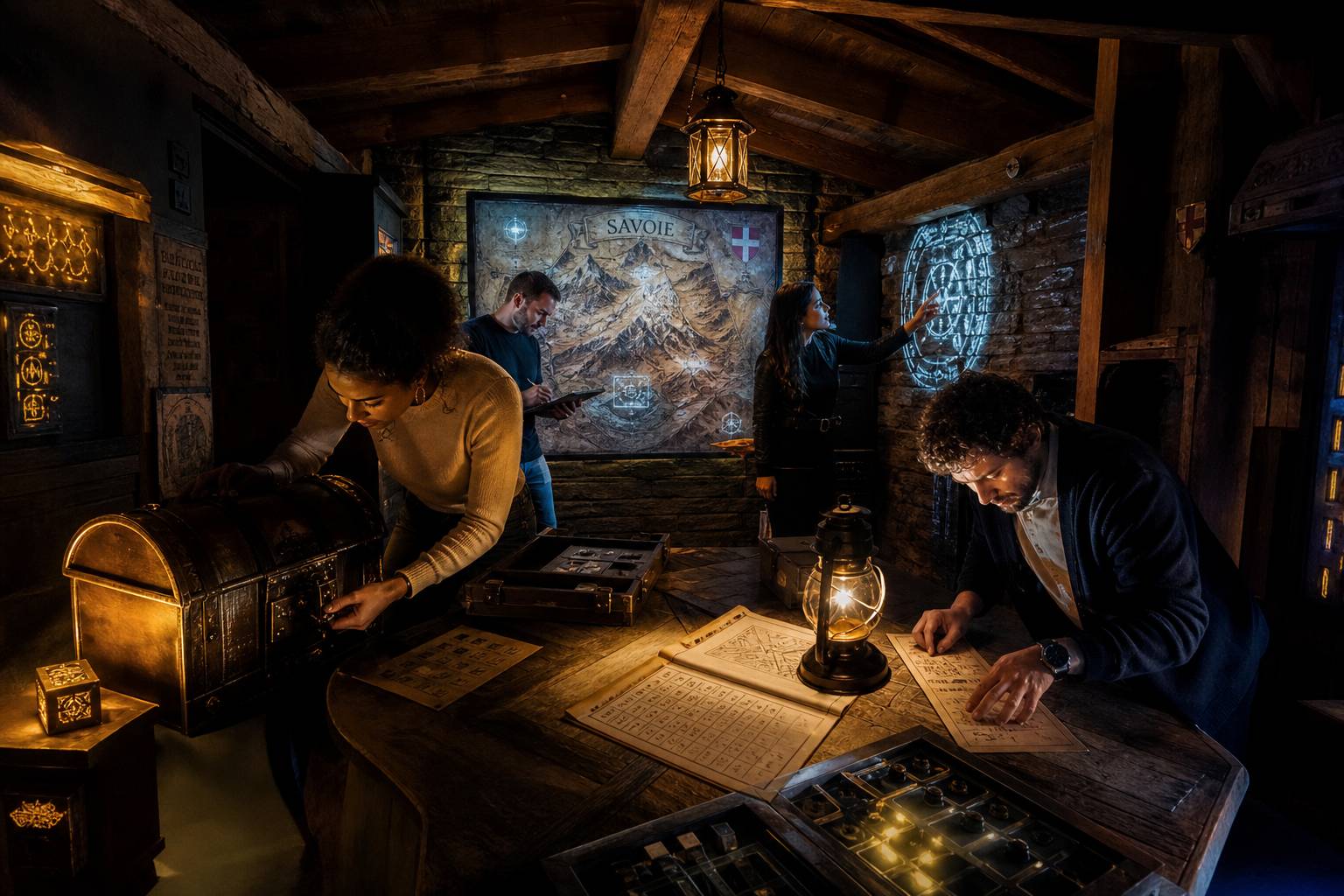 Salle d'escape game en Savoie avec énigmes et décoration mystérieuse