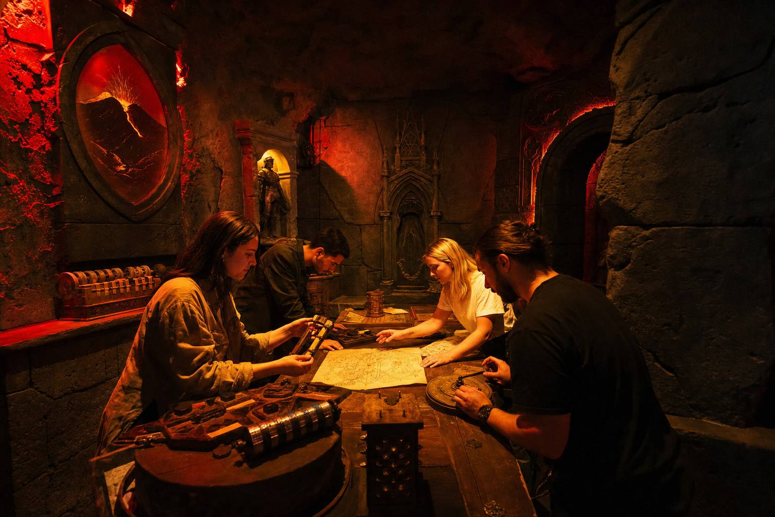 Salle d'escape game à Clermont-Ferrand avec décoration mystérieuse et jeux d'énigmes
