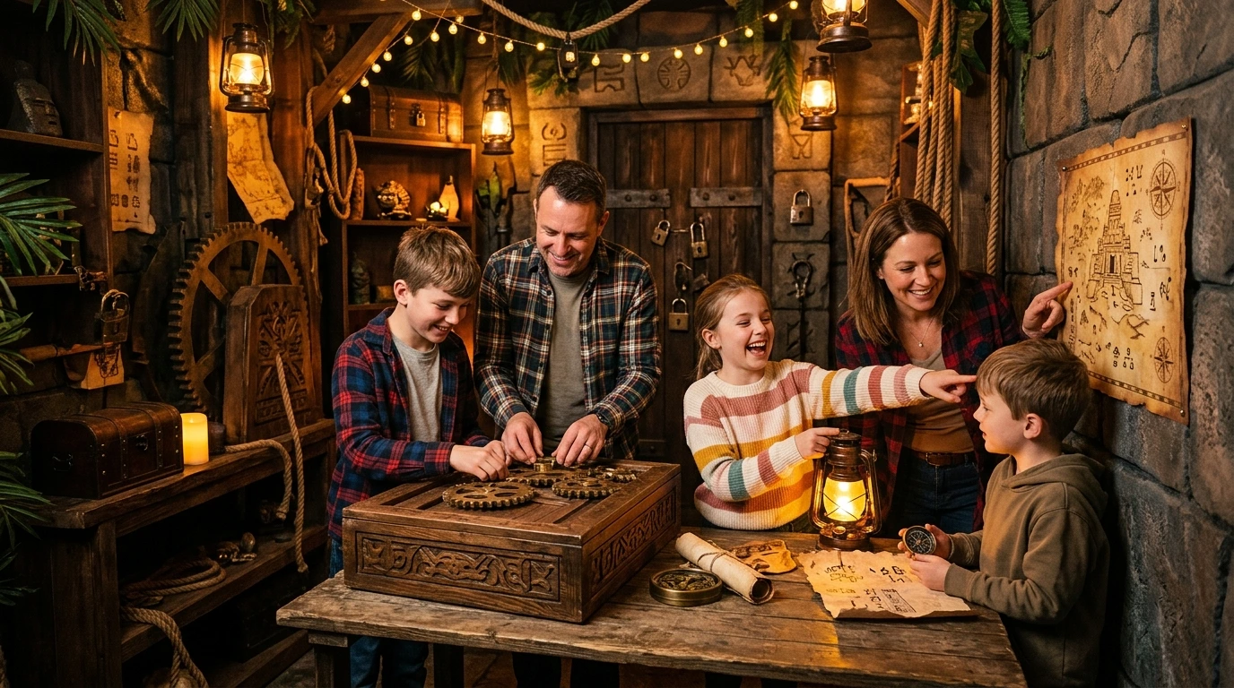 Famille heureuse en exploration